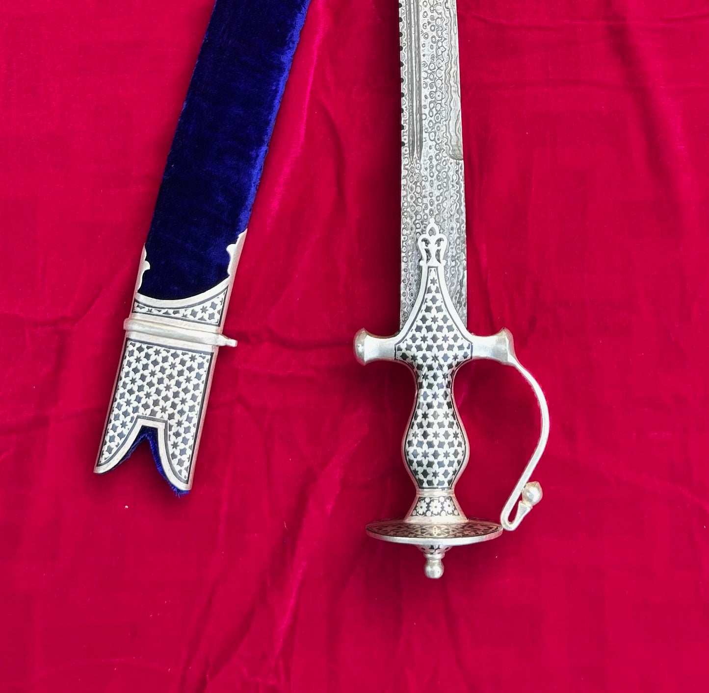 Silver work sirohi with Damascus Blade