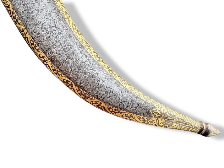 Damascus Steel Dagger with Gold Damascened Sheath and Hilt