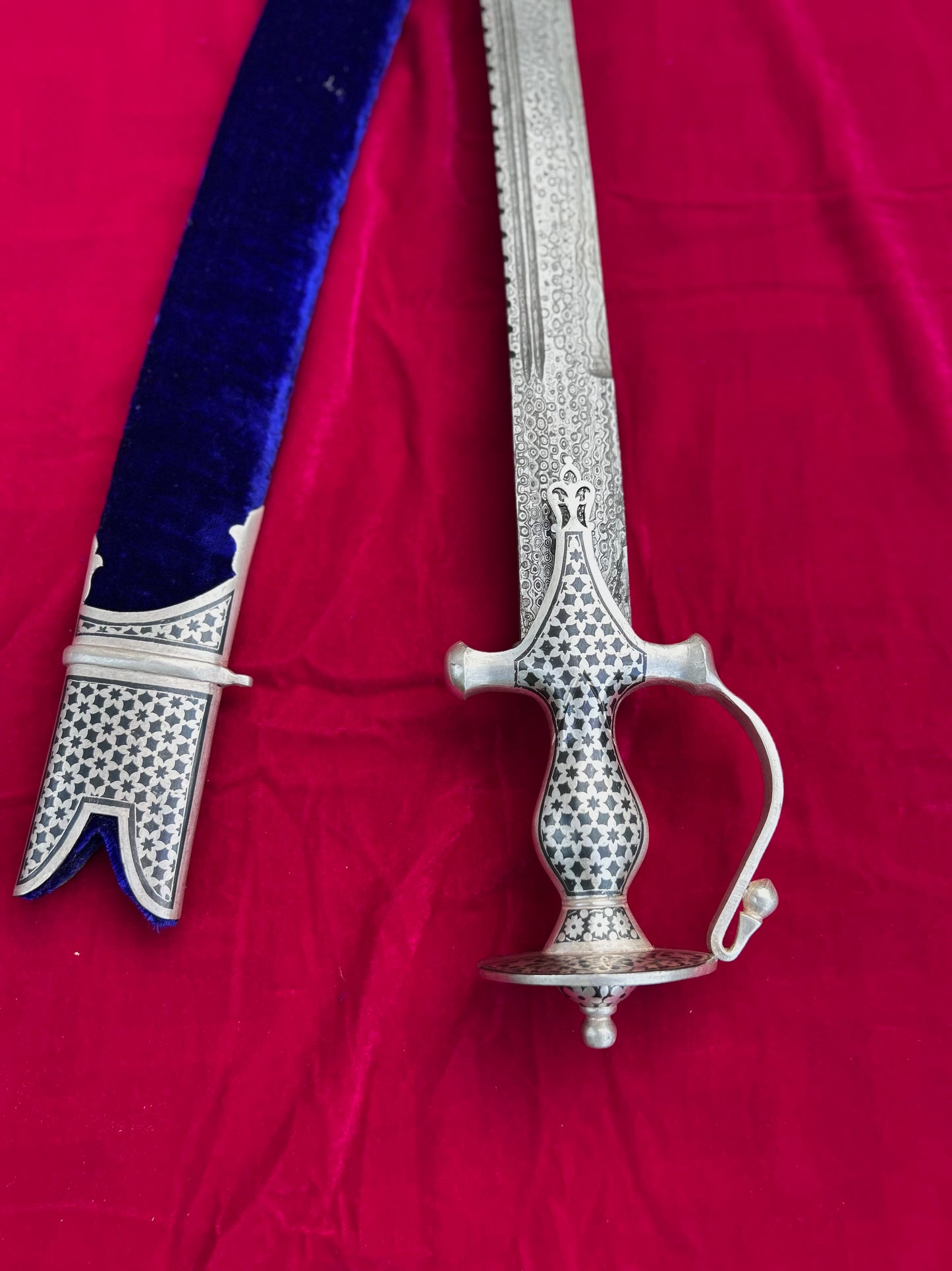 Silver work sirohi with Damascus Blade