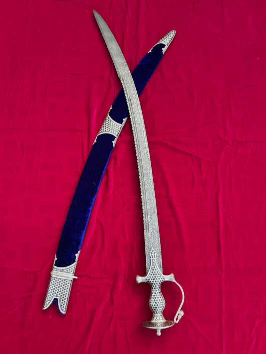 Silver work sirohi with Damascus Blade