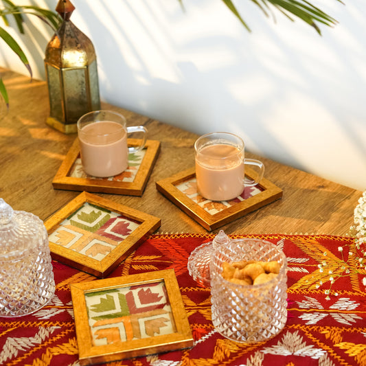 SET OF 4 PHULKARI COASTERS – CRAFTED TRADITION
