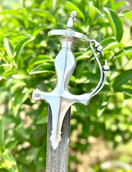 Damascus Blade Tegh with Leather Sheathed Scabbard