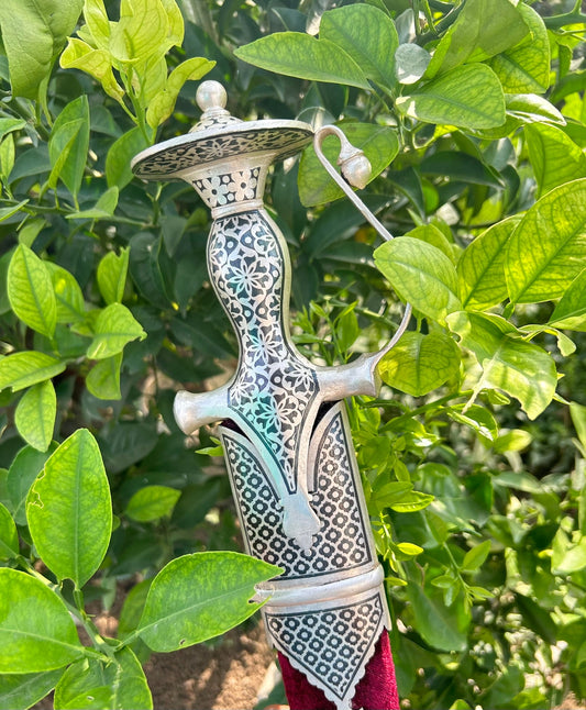 Silver Leaf Work Sirohi with Red Velvet Scabbard