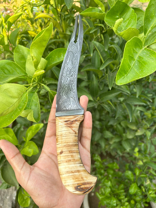 Double-Pronged Dagger made of Damascus