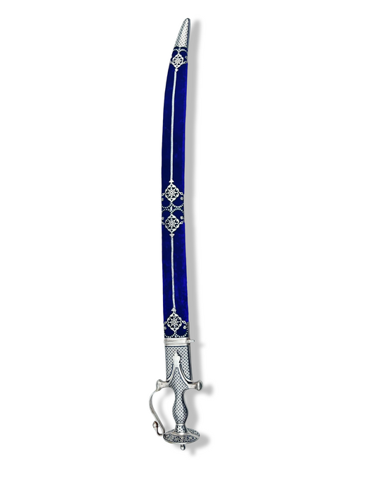 Silver Leaf Work Sirohi with Blue Velvet Scabbard