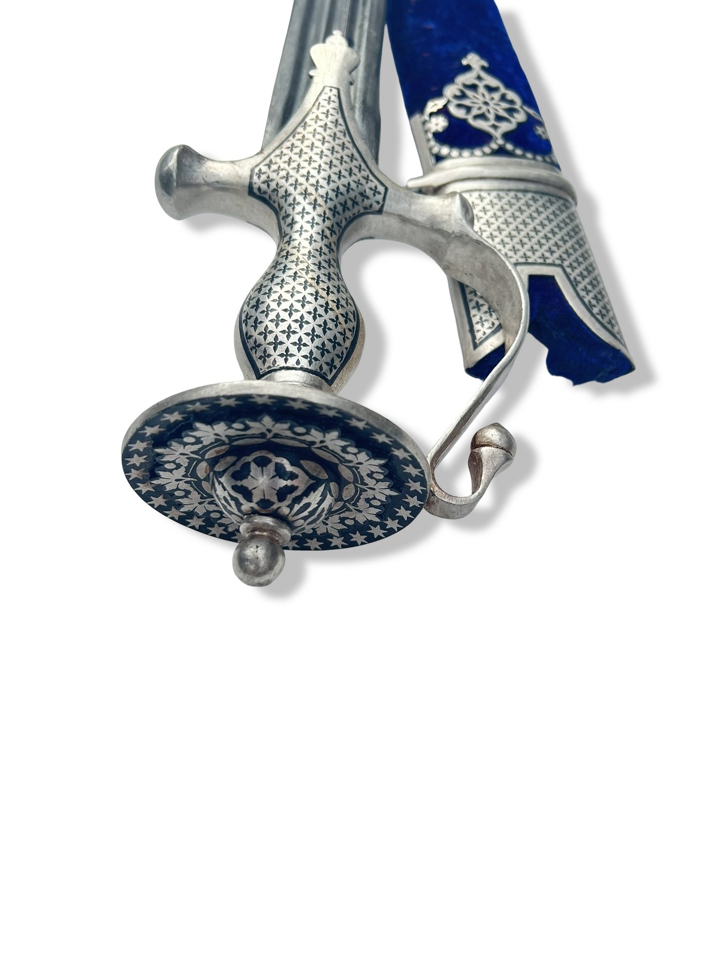 Silver Leaf Work Sirohi with Blue Velvet Scabbard