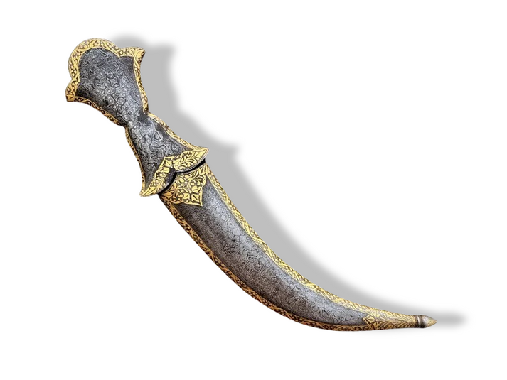 Damascus Steel Dagger with Gold Damascened Sheath and Hilt