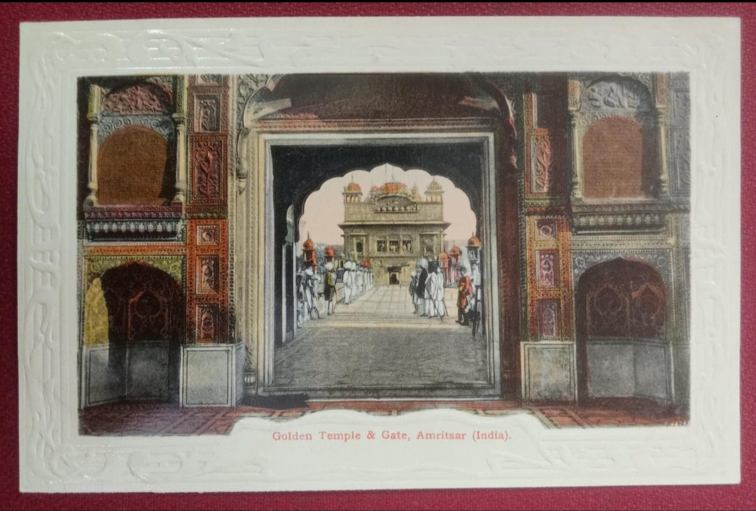 GOLDEN TEMPLE HOLY SIKH PLACE AT AMRITSAR INDIA RARE EMBOSSED BORDER POSTCARD