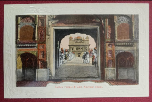 GOLDEN TEMPLE HOLY SIKH PLACE AT AMRITSAR INDIA RARE EMBOSSED BORDER POSTCARD
